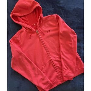 Under‎ Armour Women’s Size Large Loose Fit Gray Pink Full Zip Hoodie Sweatshirt
